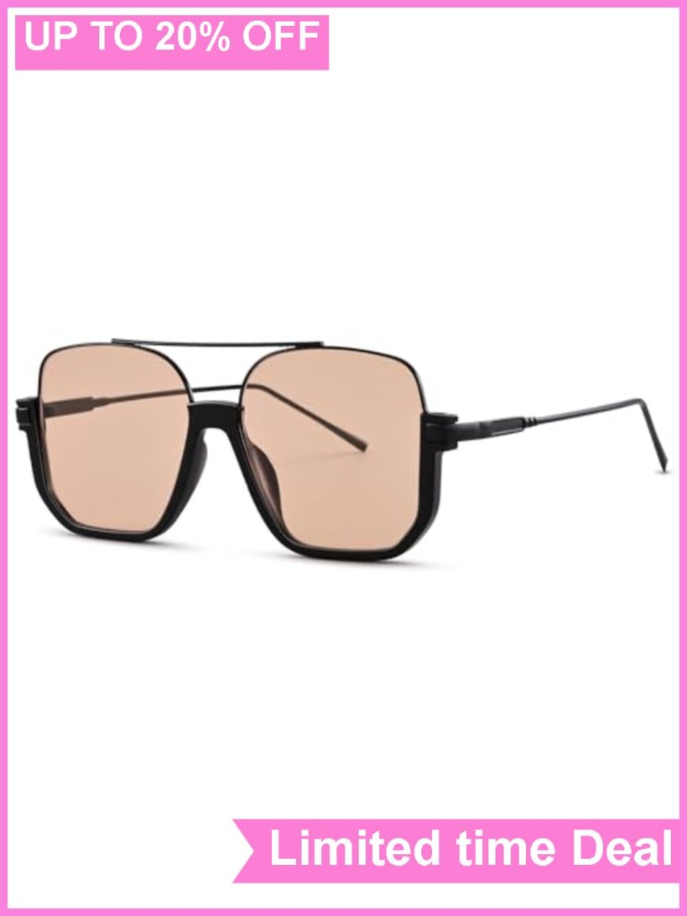 Oversized Square Aviator Sunglasses Women Retro Metal Frame UV Protection